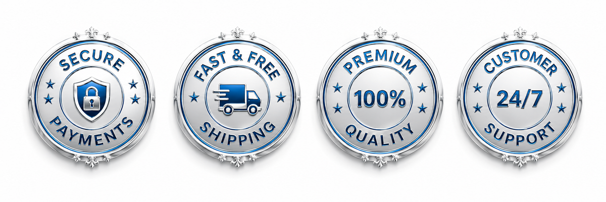 Secure payment, fast shipping, premium quality and customer support badges