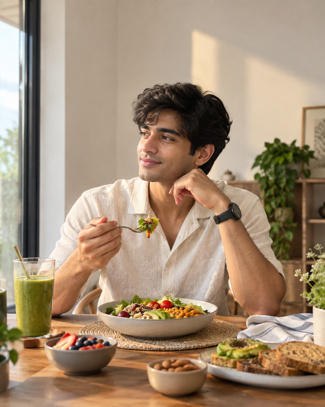 Premium plant-forward meal representing a vegetarian lifestyle and B12 awareness